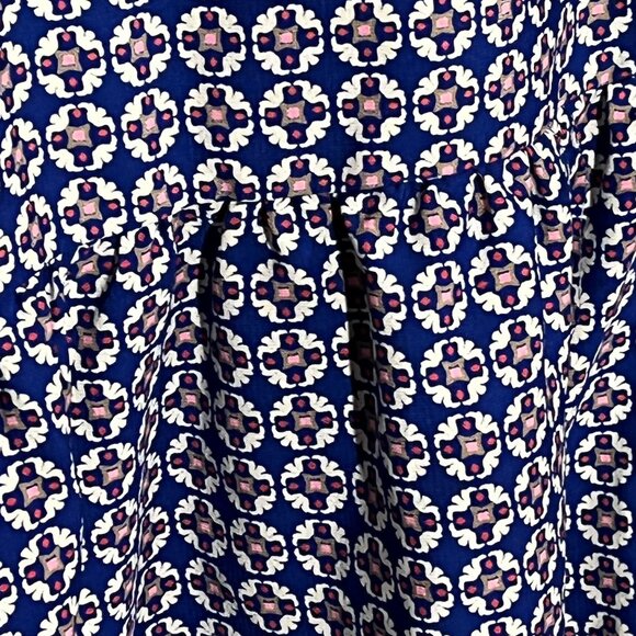 Peach Love California Boho Blue Mini Dress Puff Sleeve Border Print Small - Picture 9 of 12